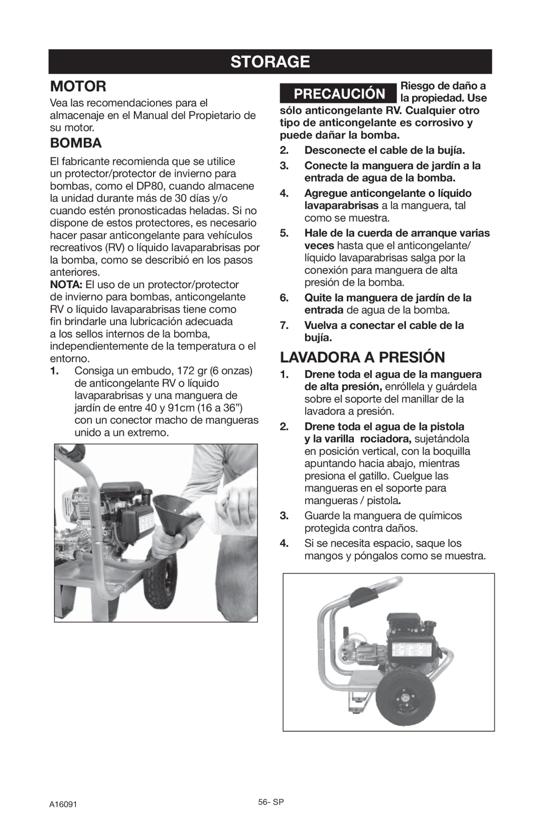 DeVillbiss Air Power Company A16091, DVH3000 operation manual Guarde la manguera de químicos protegida contra daños 