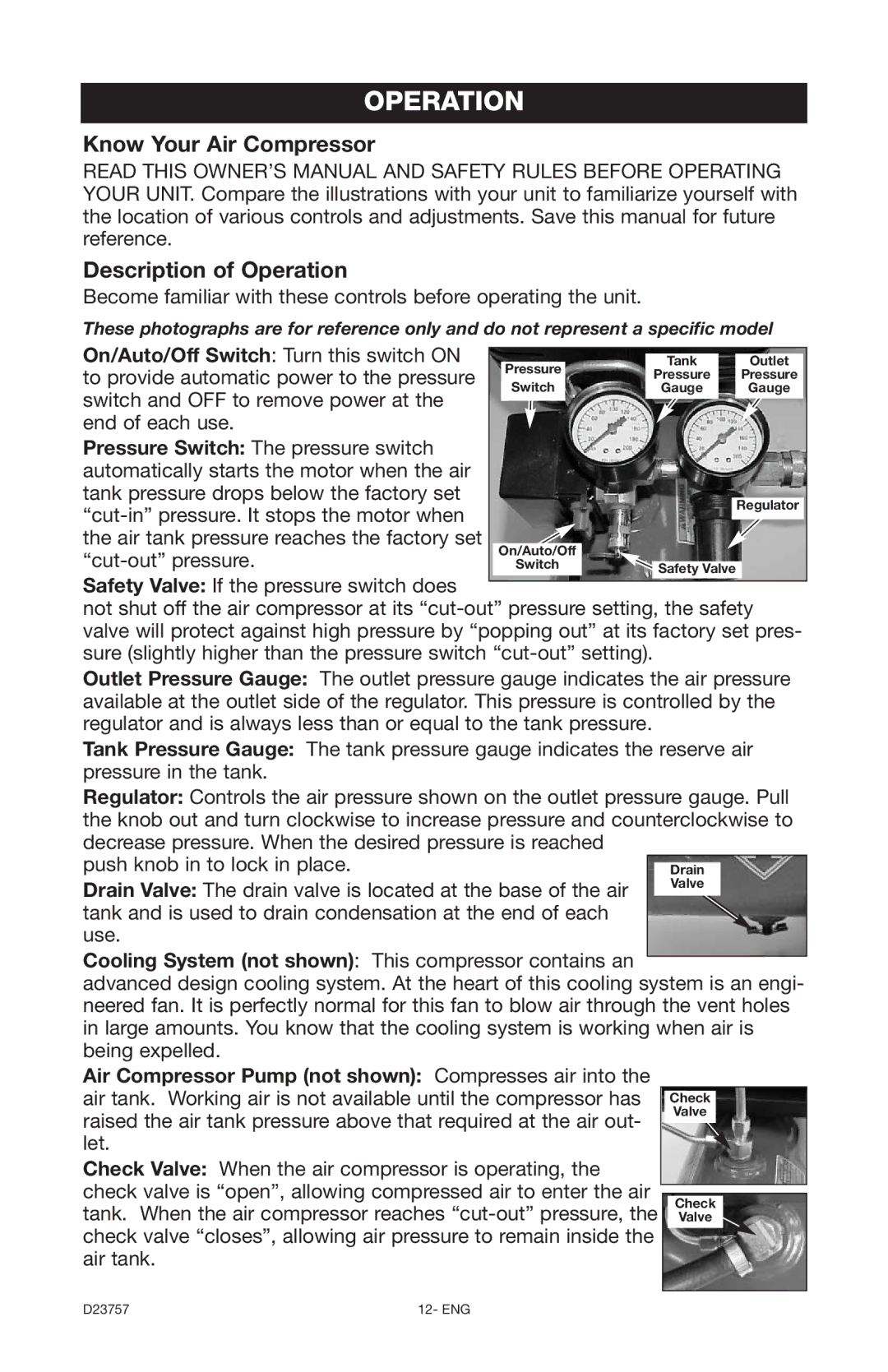 DeVillbiss Air Power Company D23757 manual Know Your Air Compressor Description of Operation 