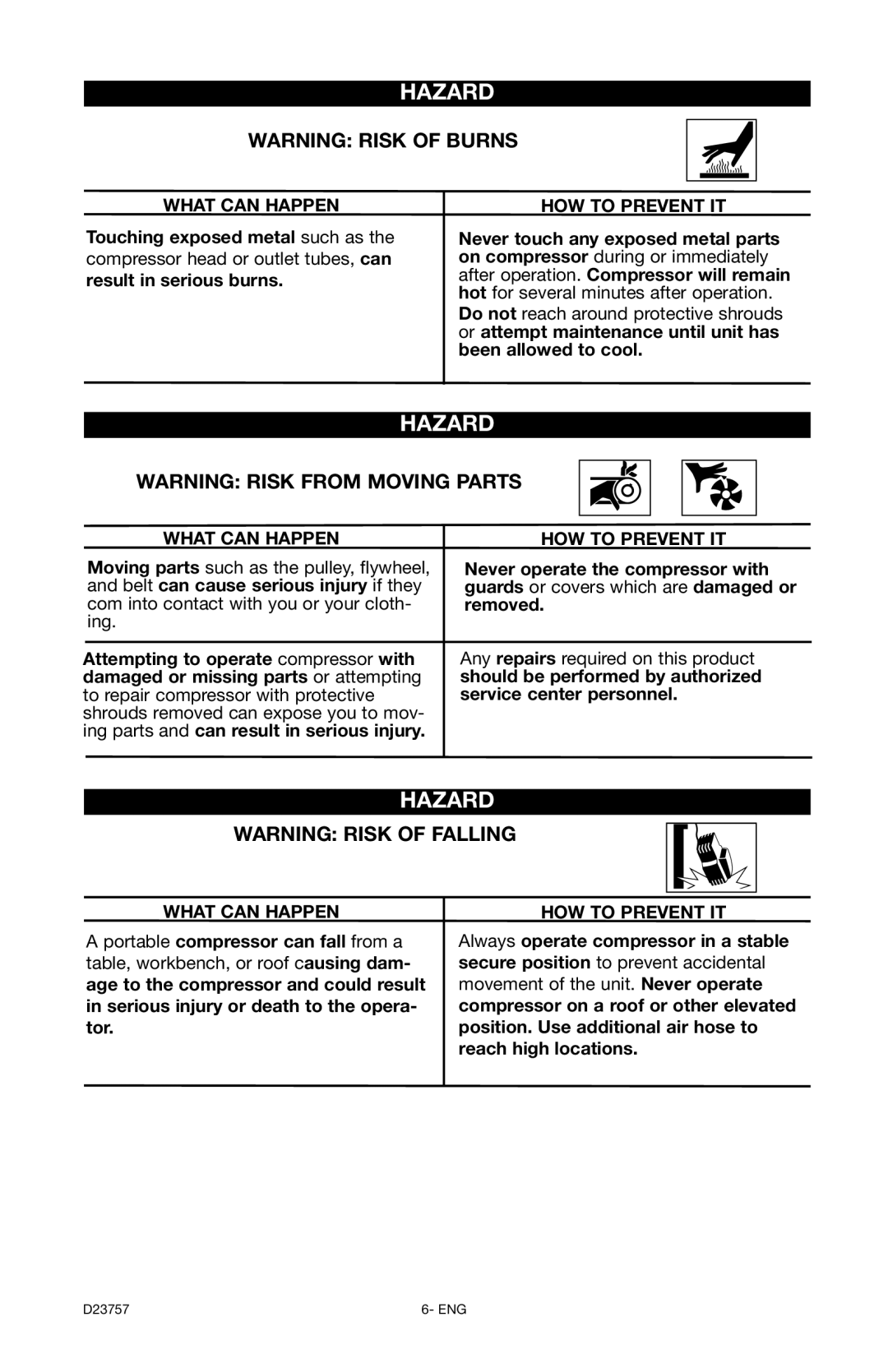 DeVillbiss Air Power Company D23757 manual What can Happen HOW to Prevent IT 