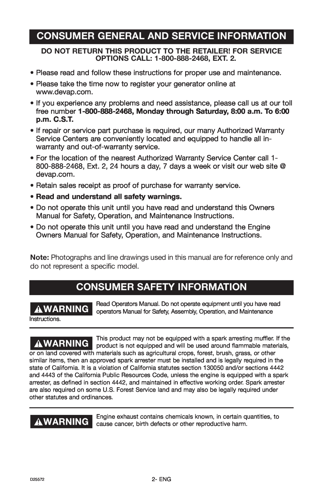 DeVillbiss Air Power Company D25572 warranty Consumer General And Service Information, Consumer Safety Information 