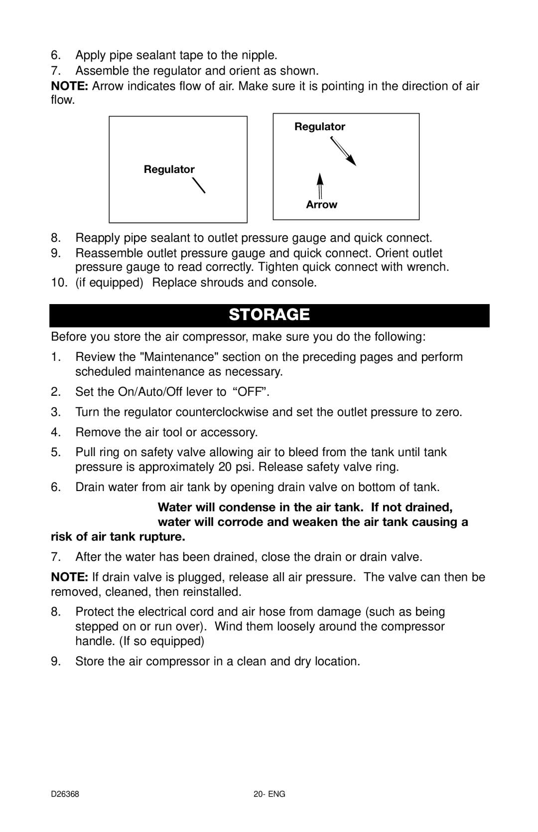 DeVillbiss Air Power Company D26368 manual Storage 