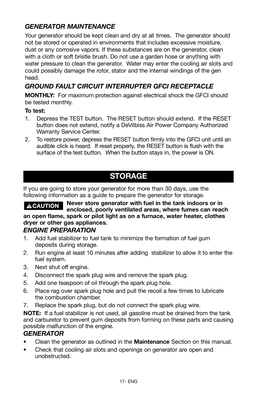 DeVillbiss Air Power Company D26968 Storage, Generator Maintenance, Ground Fault Circuit Interrupter Gfci Receptacle 