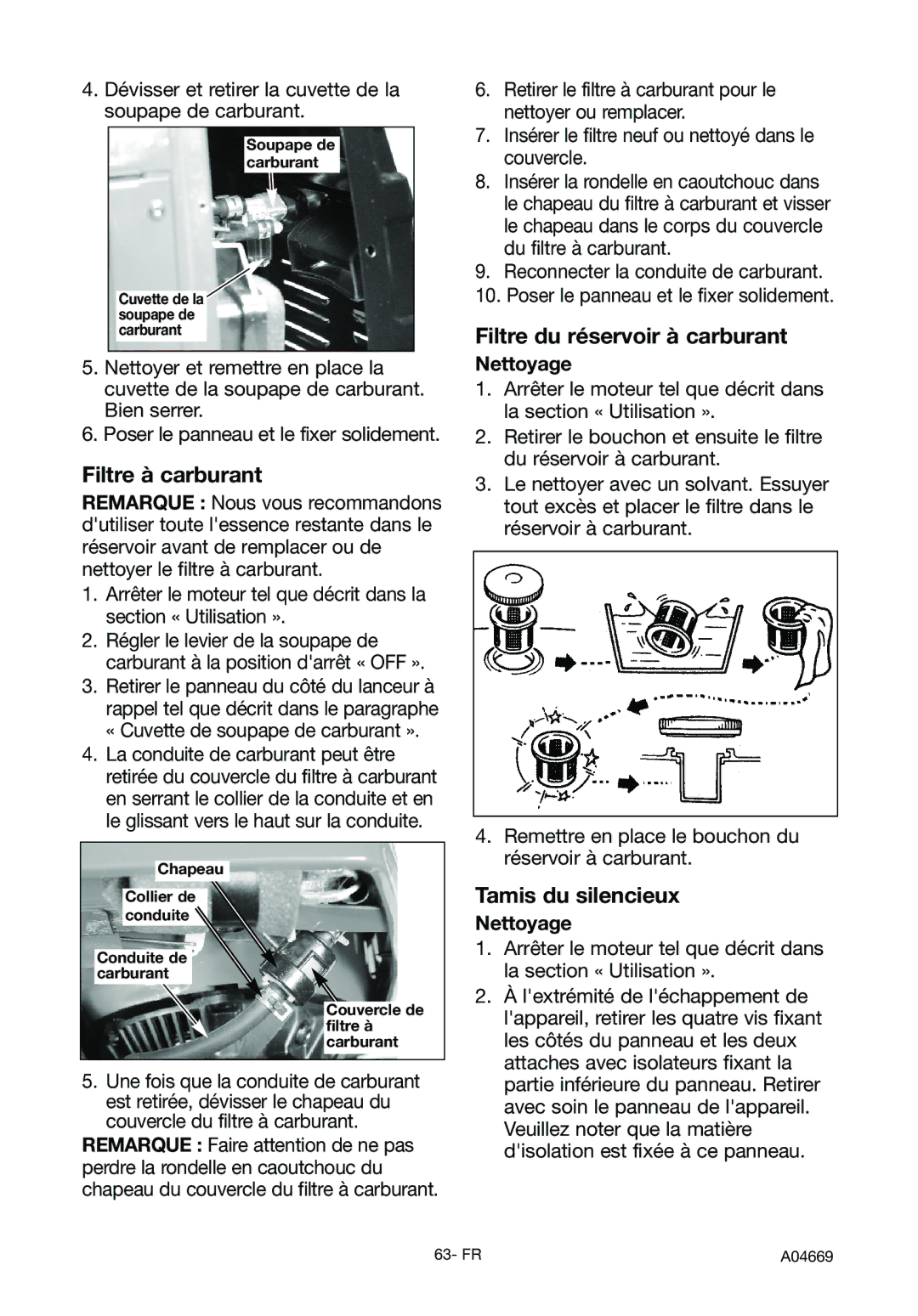 DeVillbiss Air Power Company A04669, GM1000 Filtre à carburant, Filtre du réservoir à carburant, Tamis du silencieux 