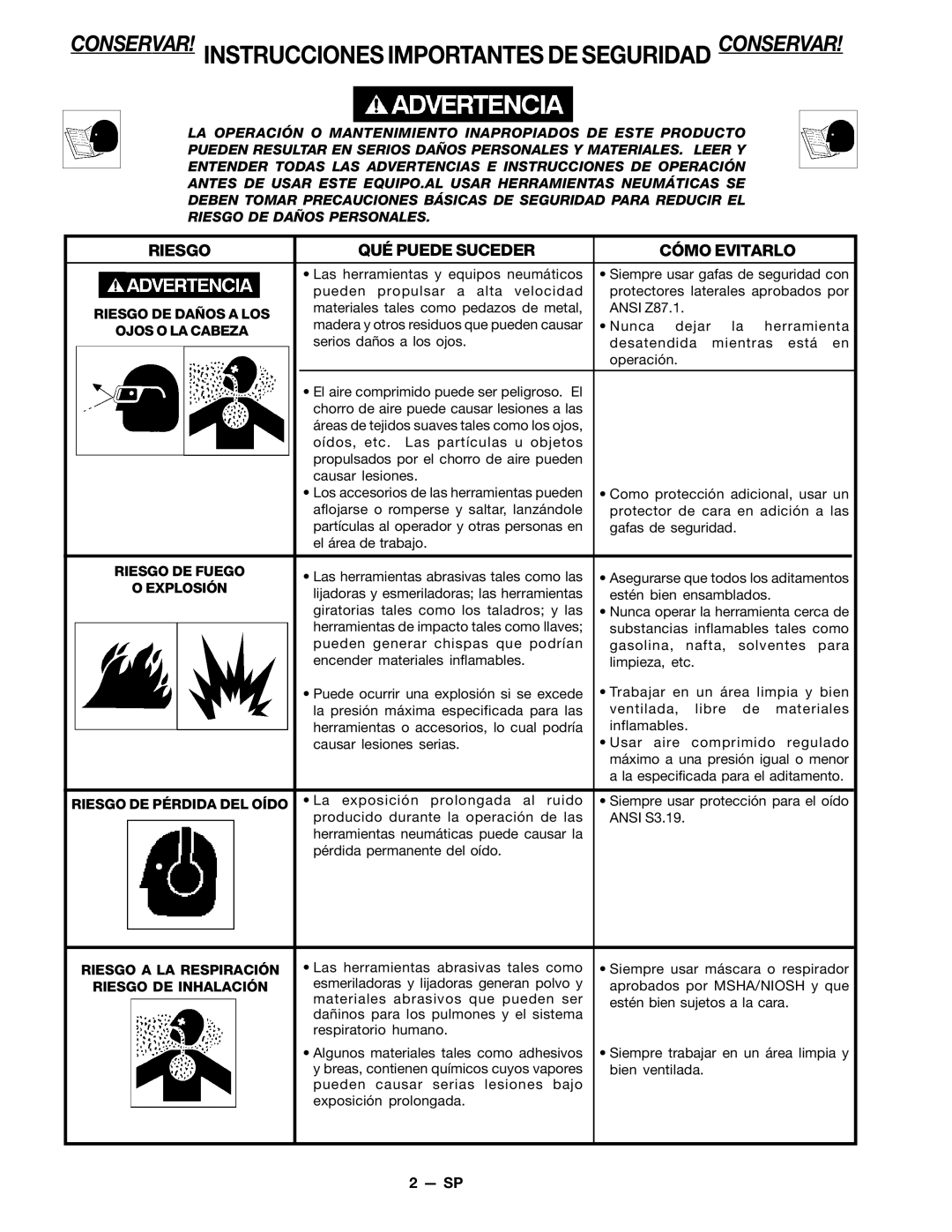 DeVillbiss Air Power Company MGAT-1 warranty Riesgo QUÉ Puede Suceder Cómo Evitarlo 