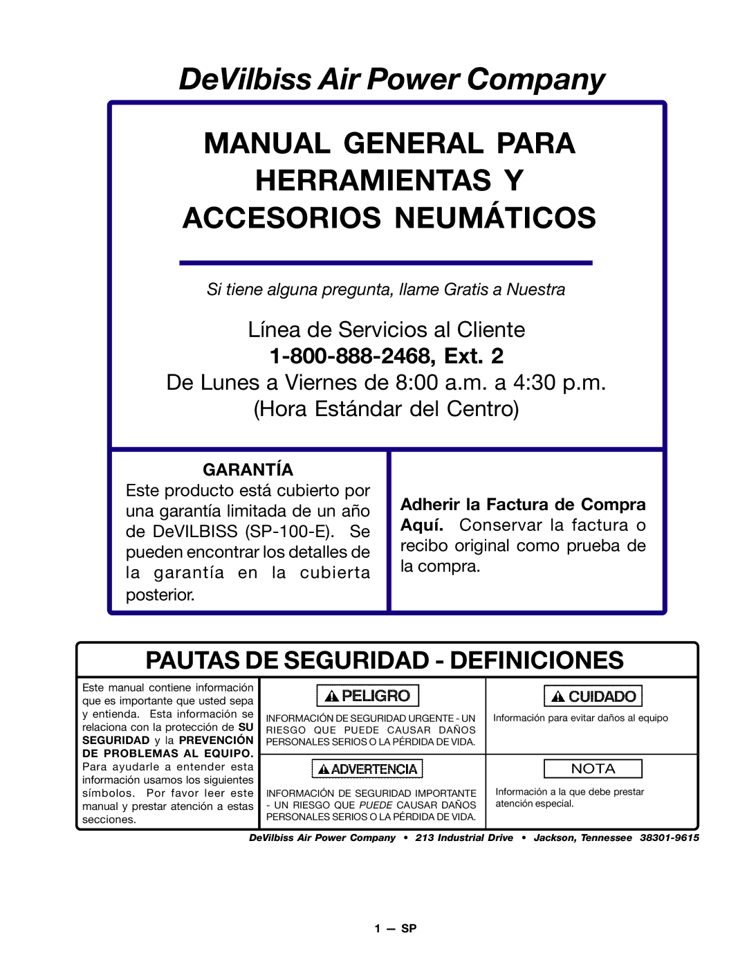 DeVillbiss Air Power Company MGAT-1 warranty Manual General Para Herramientas Y Accesorios Neumáticos, Garantía 