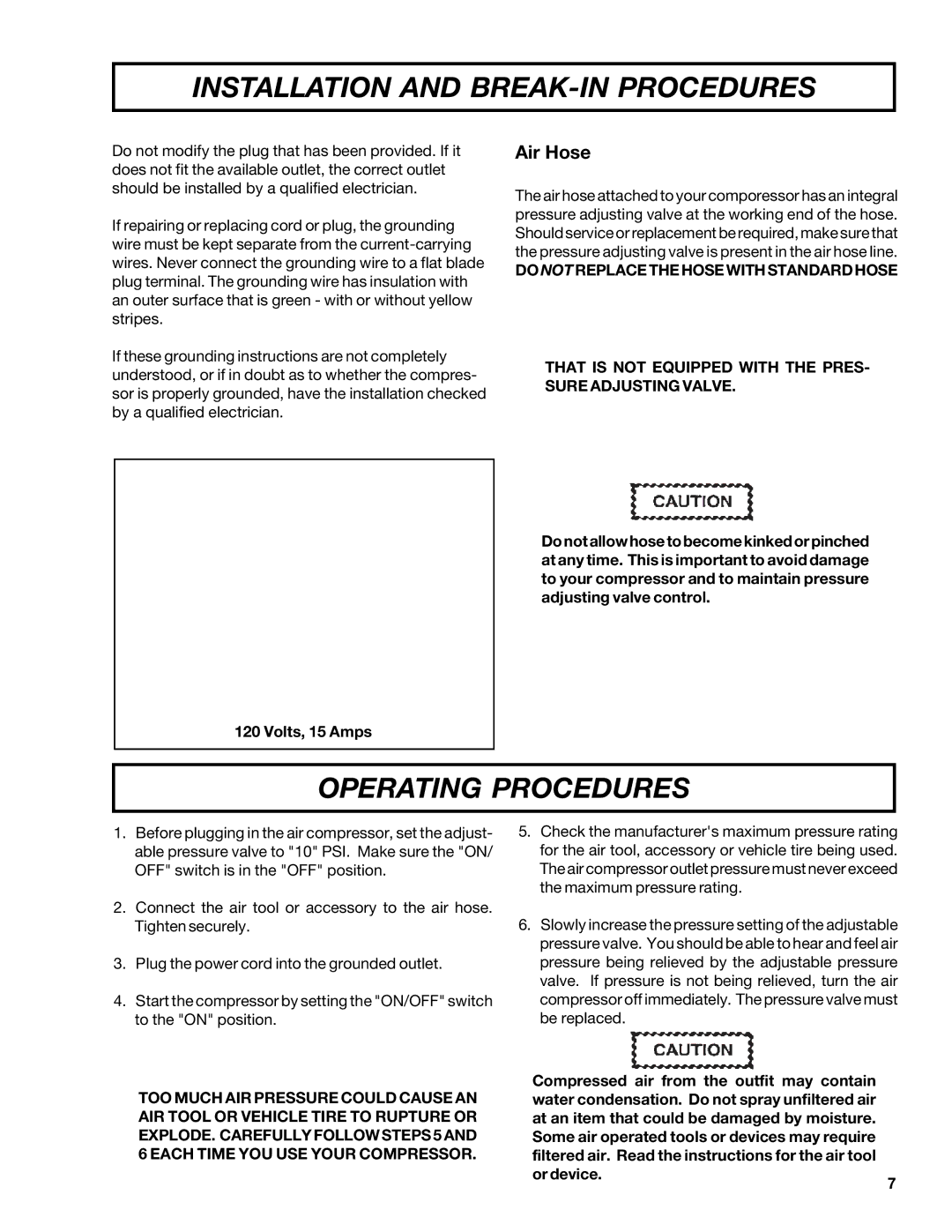 DeVillbiss Air Power Company MGP-102D-2, C102D-1 owner manual Operating Procedures, Air Hose 