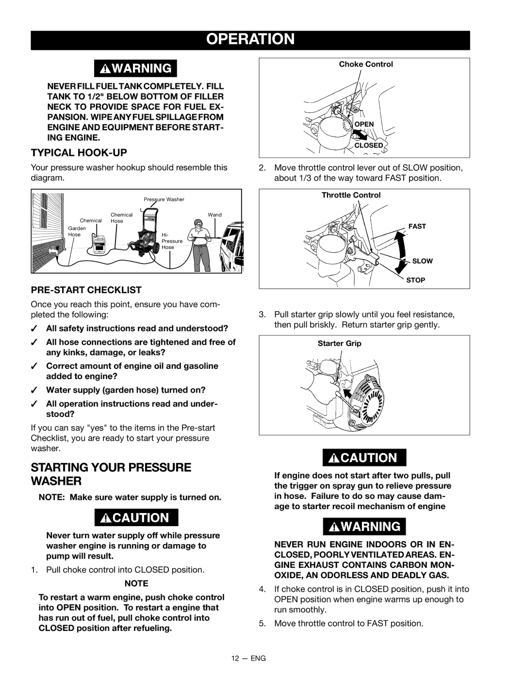 DeVillbiss Air Power Company MGP-2225CWH owner manual Typical HOOK-UP, PRE-START Checklist 