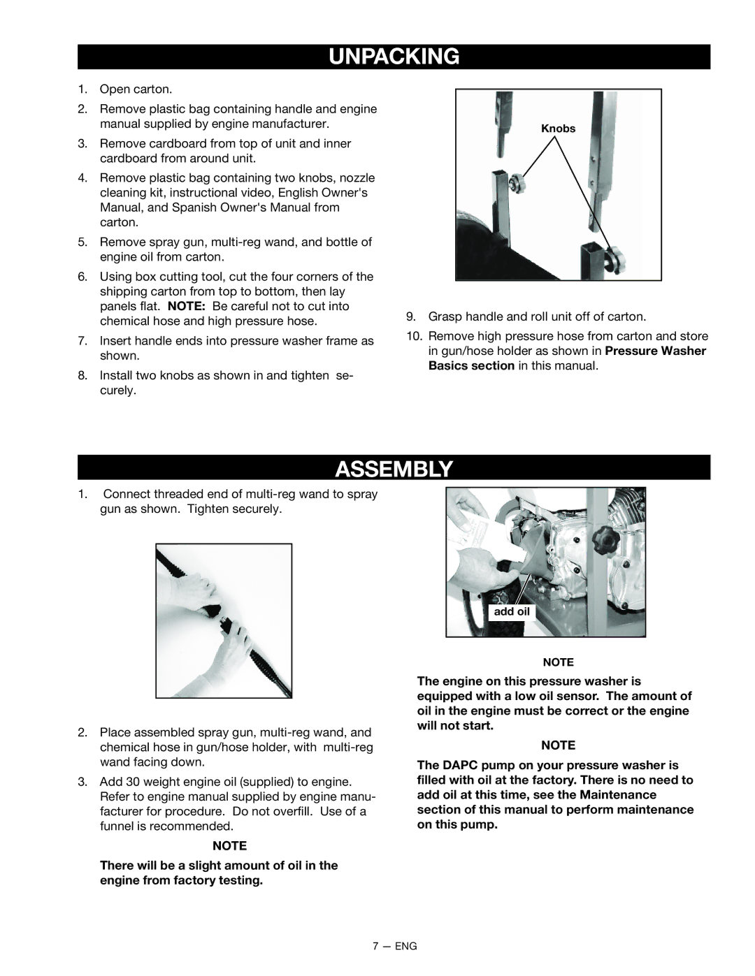 DeVillbiss Air Power Company MGP-2225CWH owner manual Unpacking, Assembly 