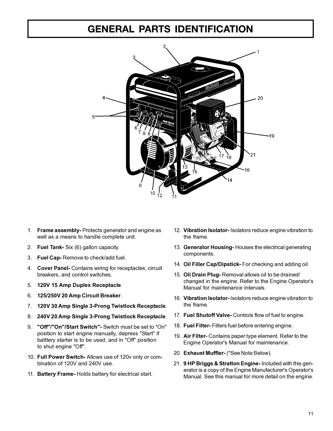 DeVillbiss Air Power Company MGP-4600 owner manual General Parts Identification 