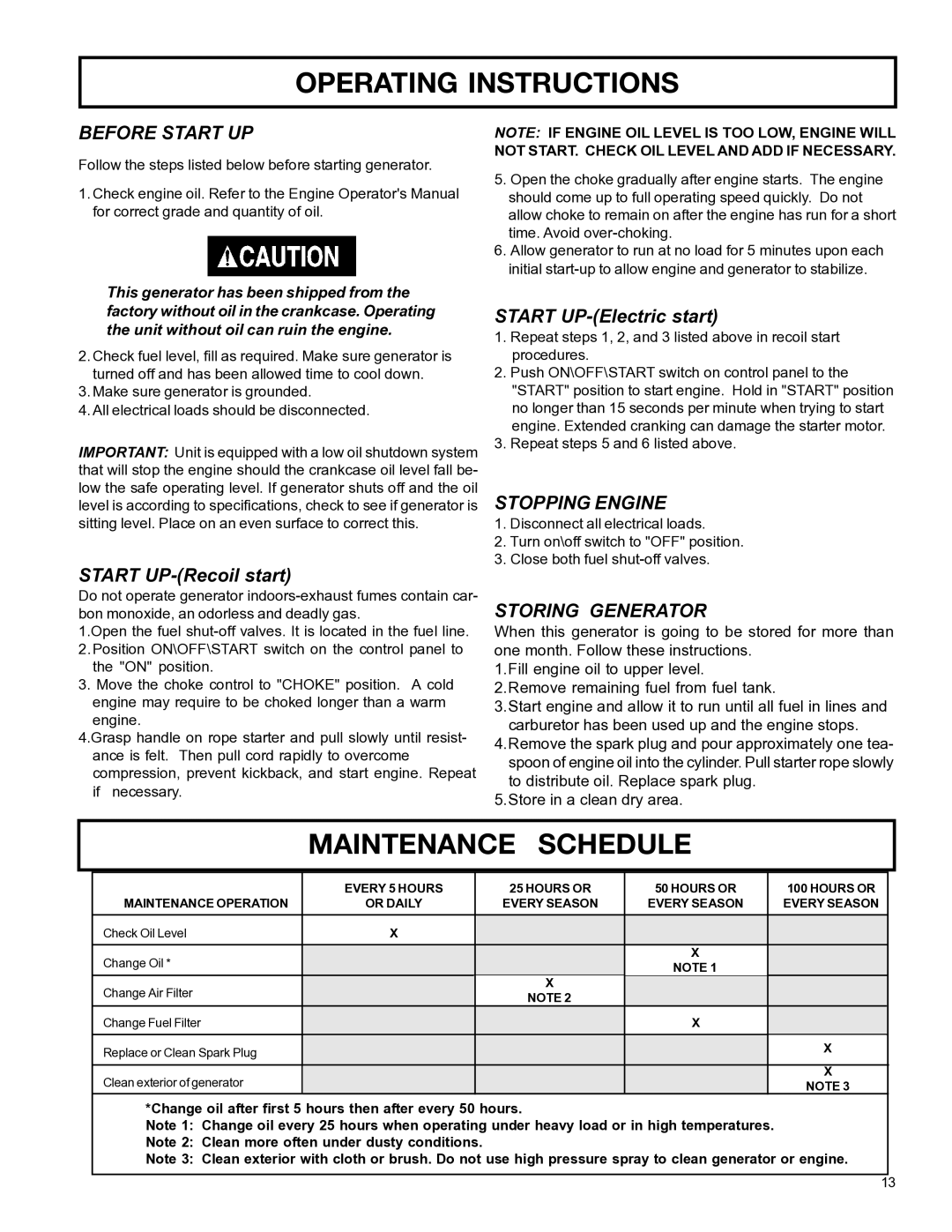 DeVillbiss Air Power Company MGP-4600 owner manual Operating Instructions, Maintenance Schedule 