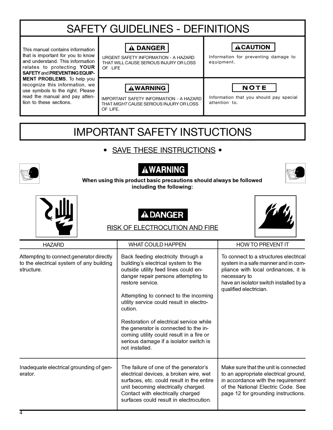 DeVillbiss Air Power Company MGP-4600 owner manual Safety Guidelines Definitions 