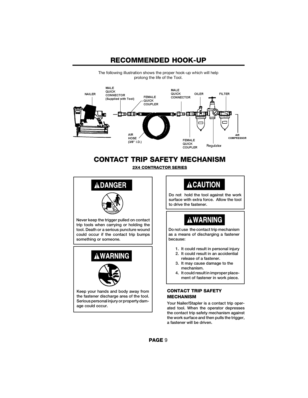 DeVillbiss Air Power Company SNC1002X4, NBSNC2X4 Recommended HOOK-UP, Contact Trip Safety Mechanism, 2X4 Contractor Series 