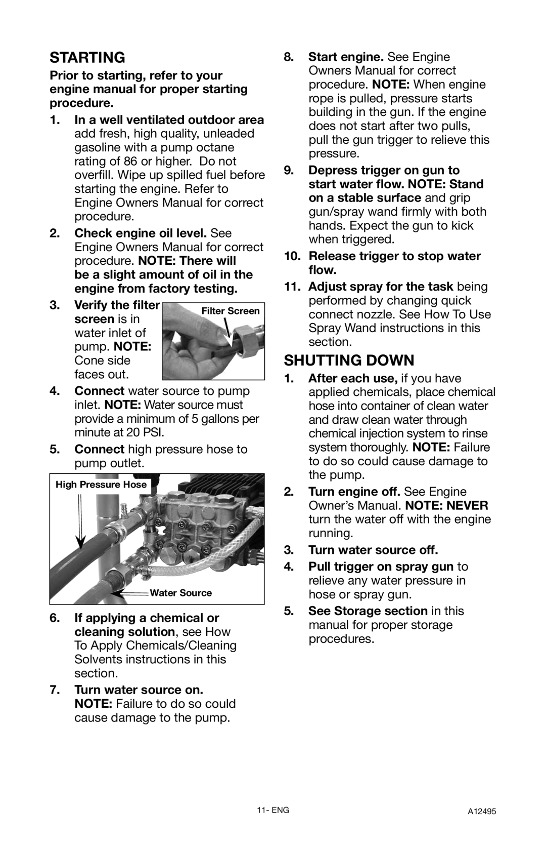 DeVillbiss Air Power Company A12495, PWH3635 operation manual Starting, Shutting Down 