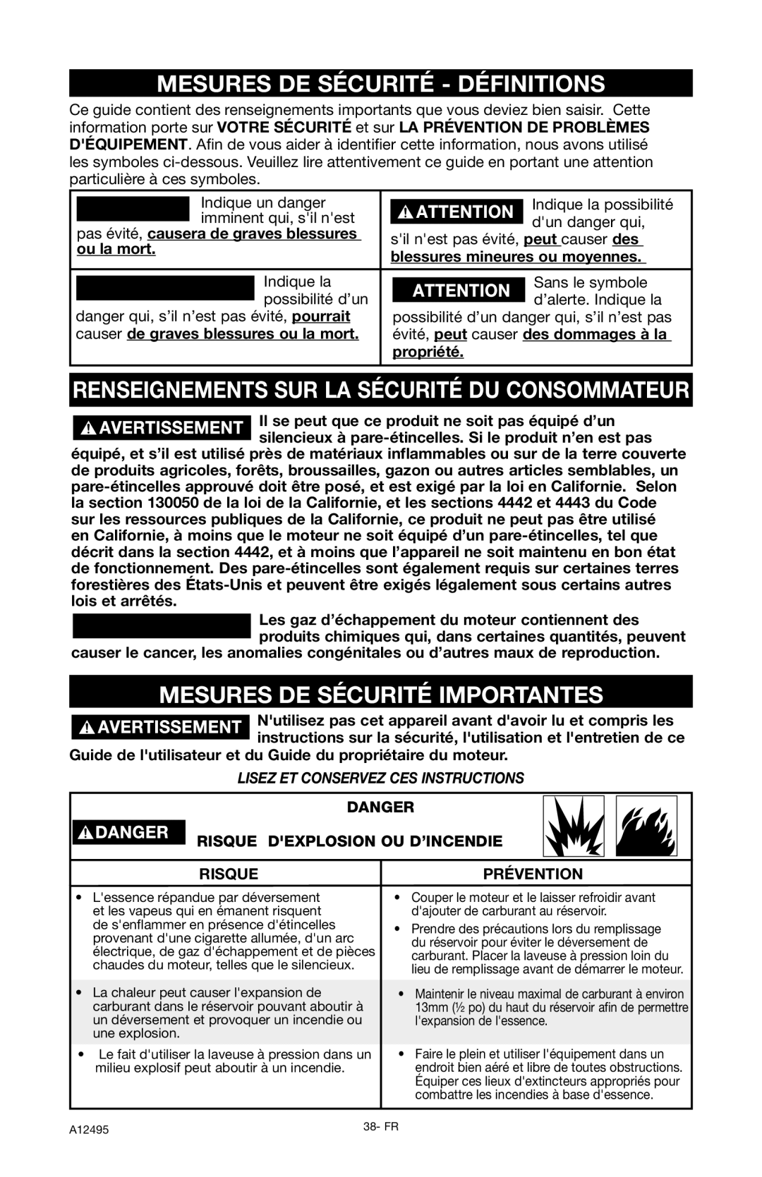 DeVillbiss Air Power Company PWH3635 Mesures DE Sécurité Définitions, Renseignements SUR LA Sécurité DU Consommateur 