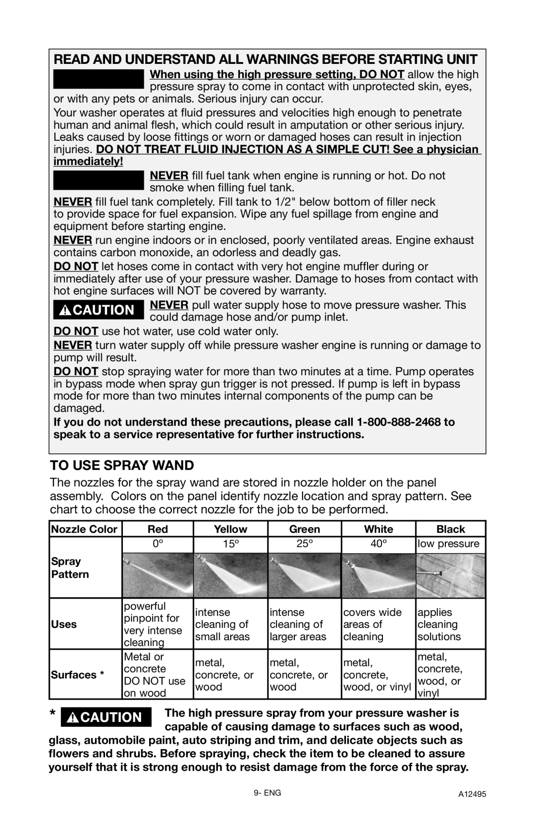 DeVillbiss Air Power Company A12495, PWH3635 Read and Understand ALL Warnings Before Starting Unit, To USE Spray Wand 