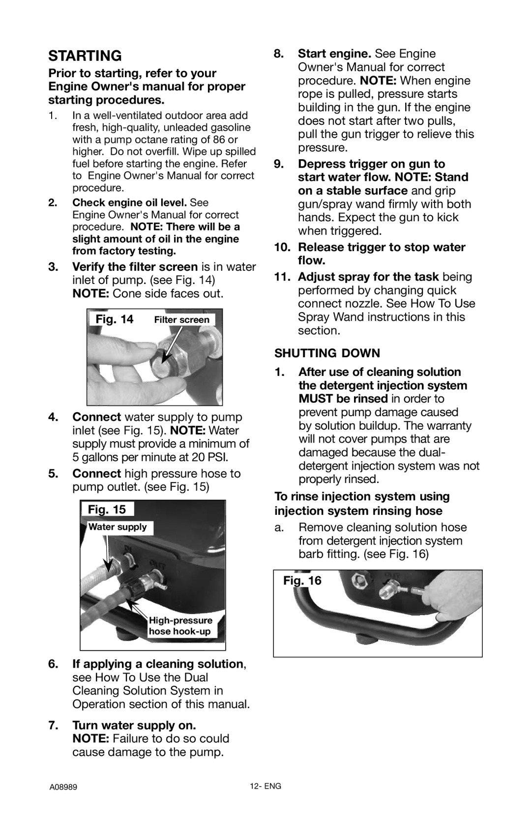 DeVillbiss Air Power Company S2600, A08989 important safety instructions Starting, If applying a cleaning solution 