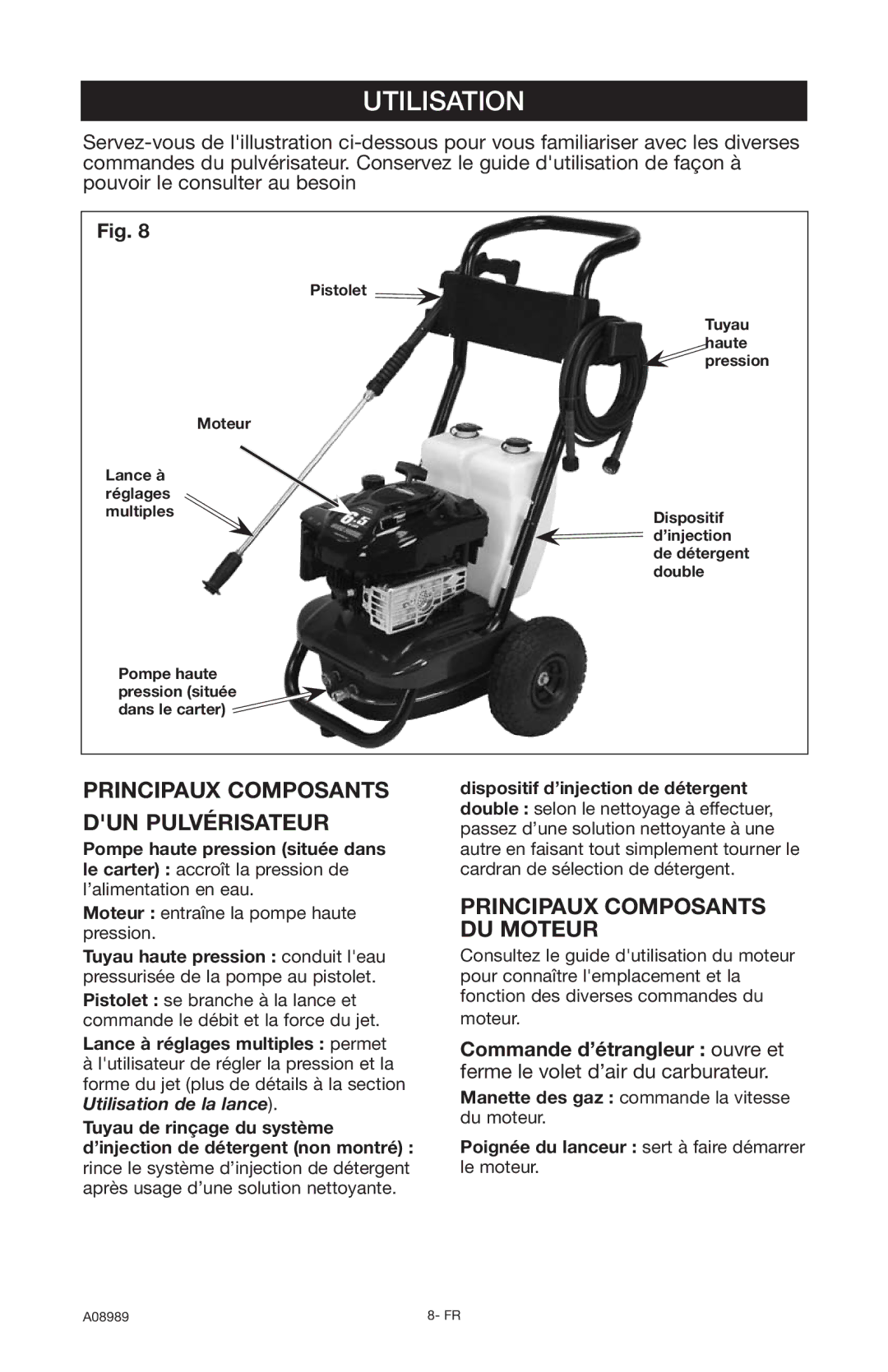 DeVillbiss Air Power Company S2600 Utilisation, Principaux Composants DUN Pulvérisateur, Principaux Composants DU Moteur 