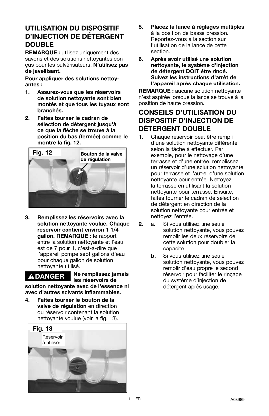 DeVillbiss Air Power Company A08989, S2600 Utilisation DU Dispositif D’INJECTION DE Détergent Double 