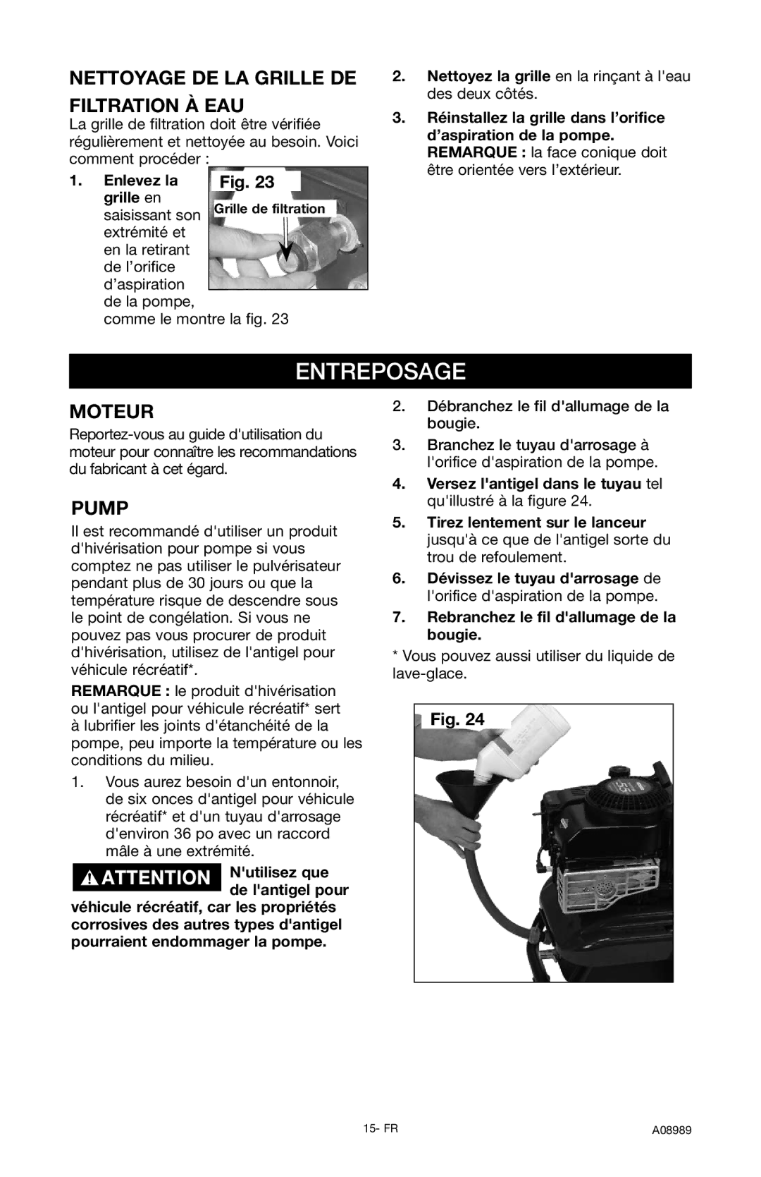 DeVillbiss Air Power Company A08989, S2600 Entreposage, Nettoyage DE LA Grille DE Filtration À EAU, Pump 