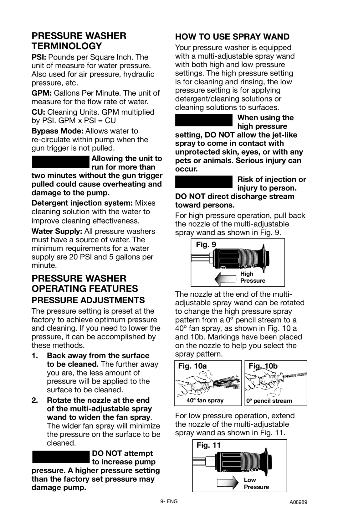 DeVillbiss Air Power Company A08989, S2600 Pressure Washer Terminology, Pressure Adjustments, HOW to USE Spray Wand 