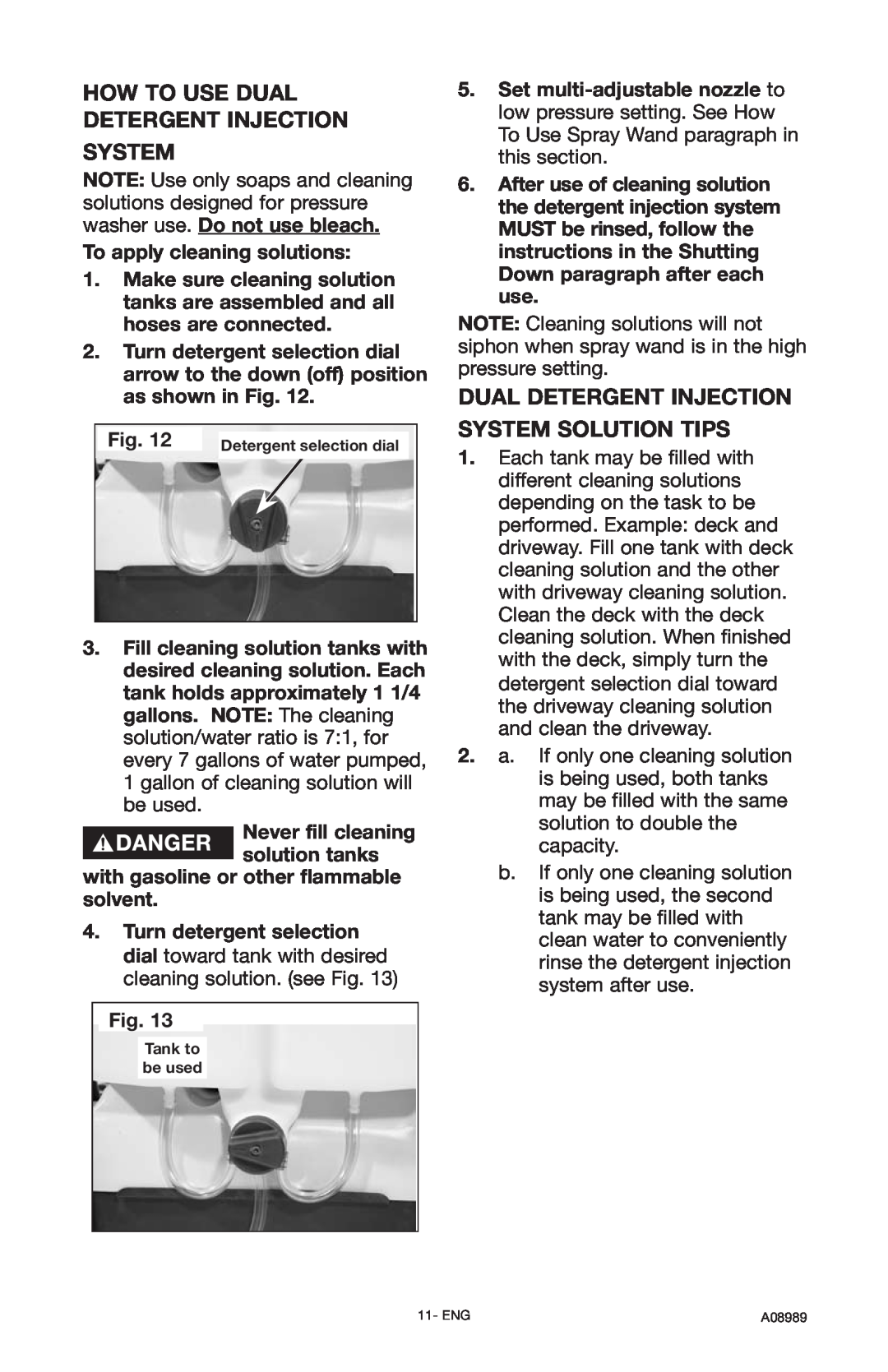 DeVillbiss Air Power Company A08989, S2600 important safety instructions How To Use Dual Detergent Injection System 
