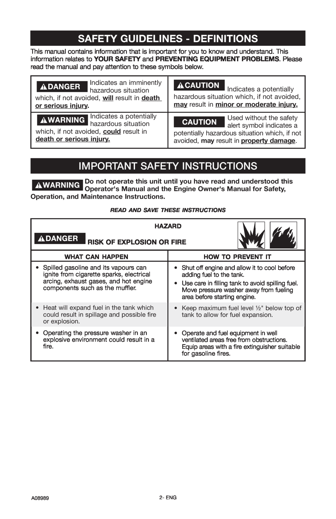 DeVillbiss Air Power Company S2600 Safety Guidelines - Definitions, Important Safety Instructions, or serious injury 