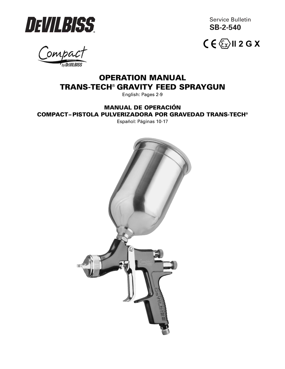 DeVillbiss Air Power Company SB-2-540 operation manual TRANS-TECHGRAVITY Feed Spraygun 