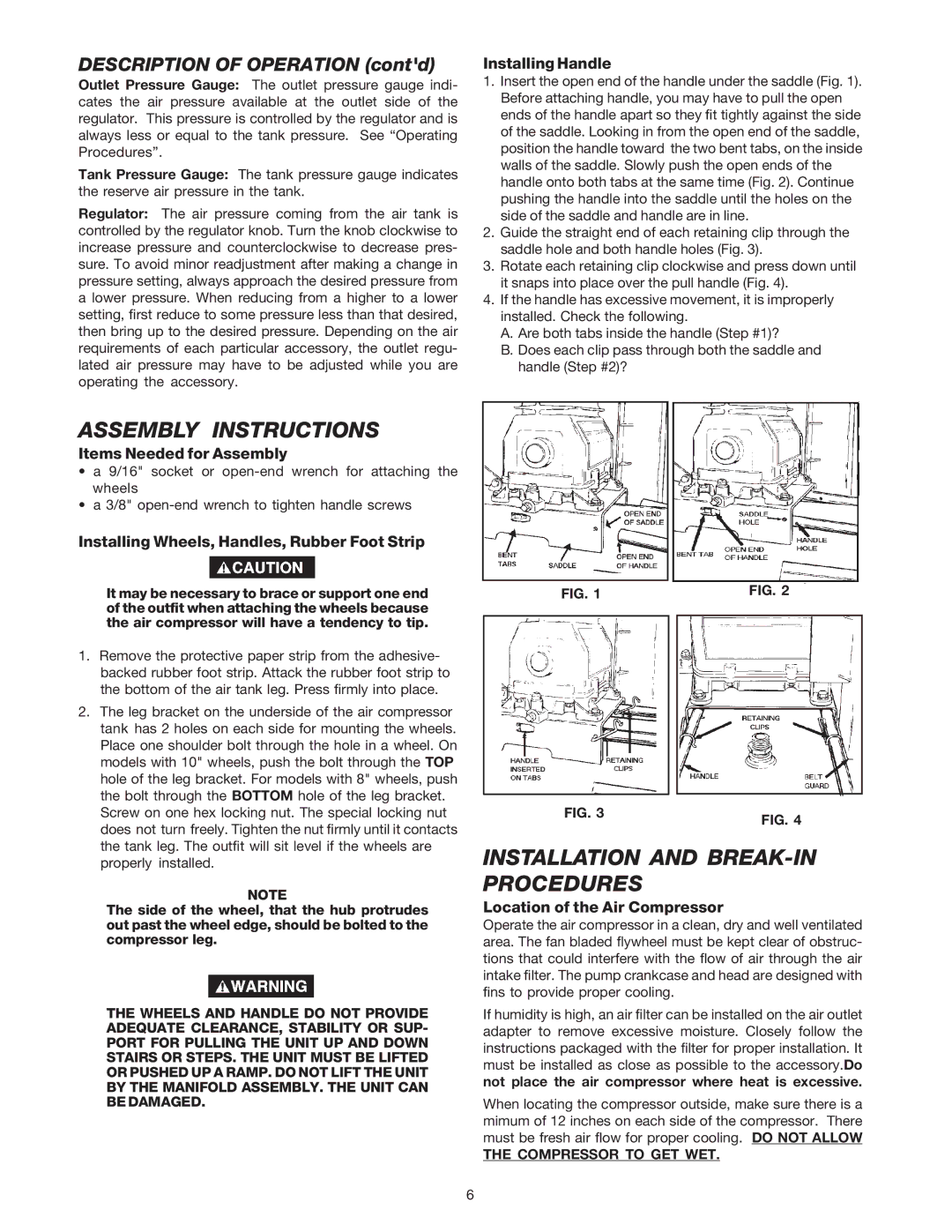 DeVillbiss Air Power Company SP-100-F, MG3-OLPORT-3A warranty Assembly Instructions, Installation and BREAK-IN Procedures 