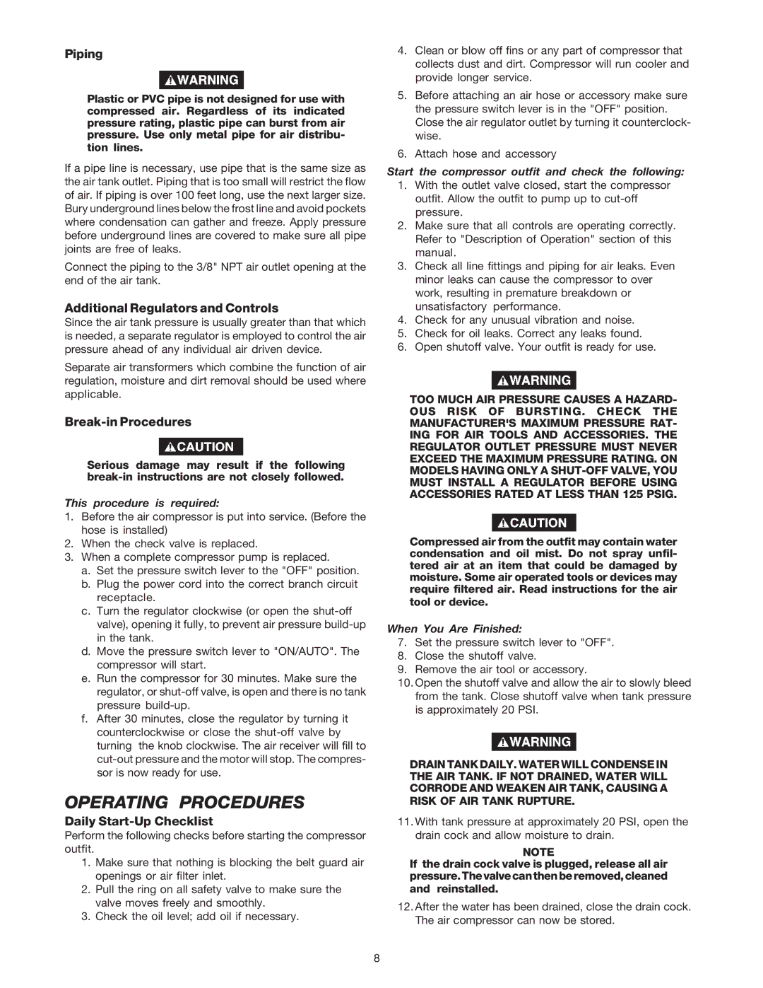 DeVillbiss Air Power Company SP-100-F, MG3-OLPORT-3A Operating Procedures, Piping, Additional Regulators and Controls 