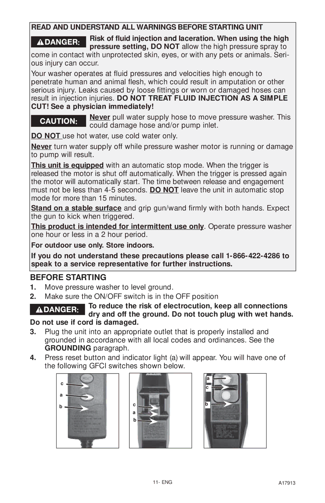 DeVillbiss Air Power Company A17913, VR1600E Read and Understand ALL Warnings Before Starting Unit 