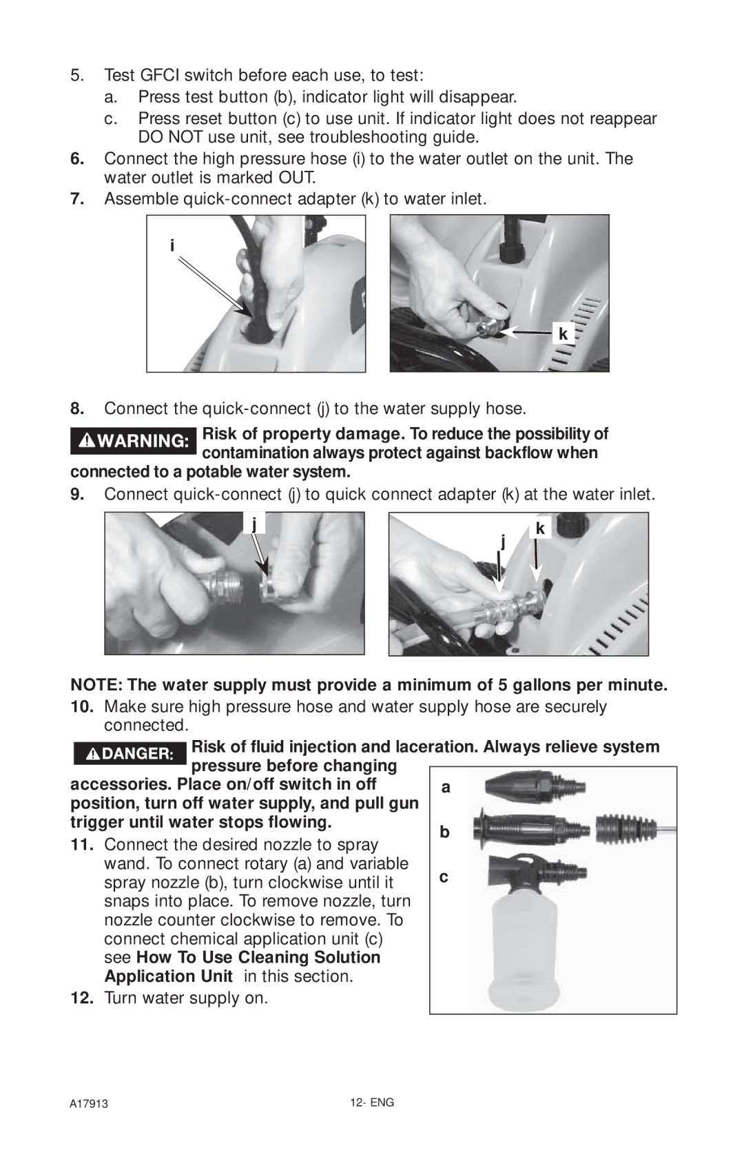 DeVillbiss Air Power Company VR1600E, A17913 important safety instructions Connected to a potable water system 