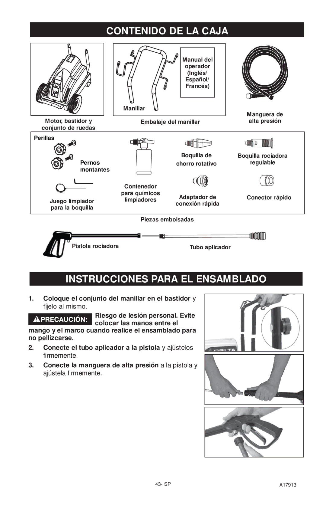 DeVillbiss Air Power Company A17913, VR1600E Contenido DE LA Caja, Instrucciones Para EL Ensamblado 