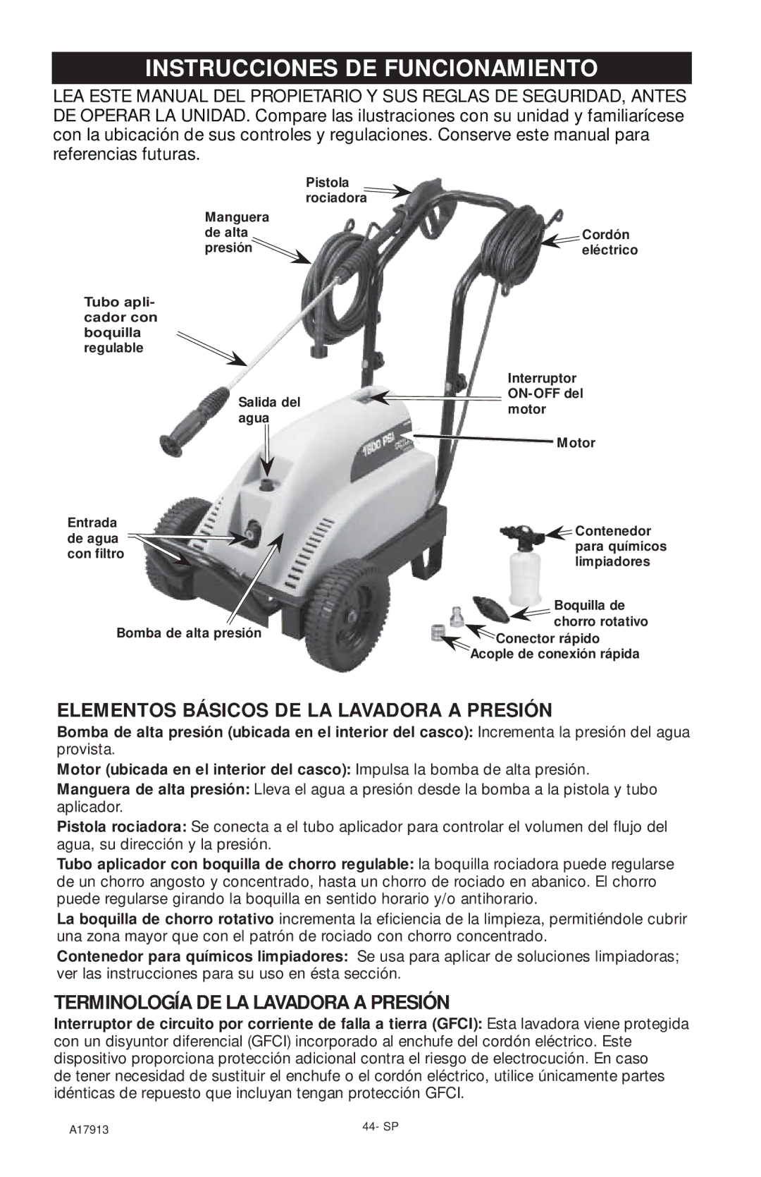 DeVillbiss Air Power Company VR1600E, A17913 Instrucciones DE Funcionamiento, Elementos Básicos DE LA Lavadora a Presión 