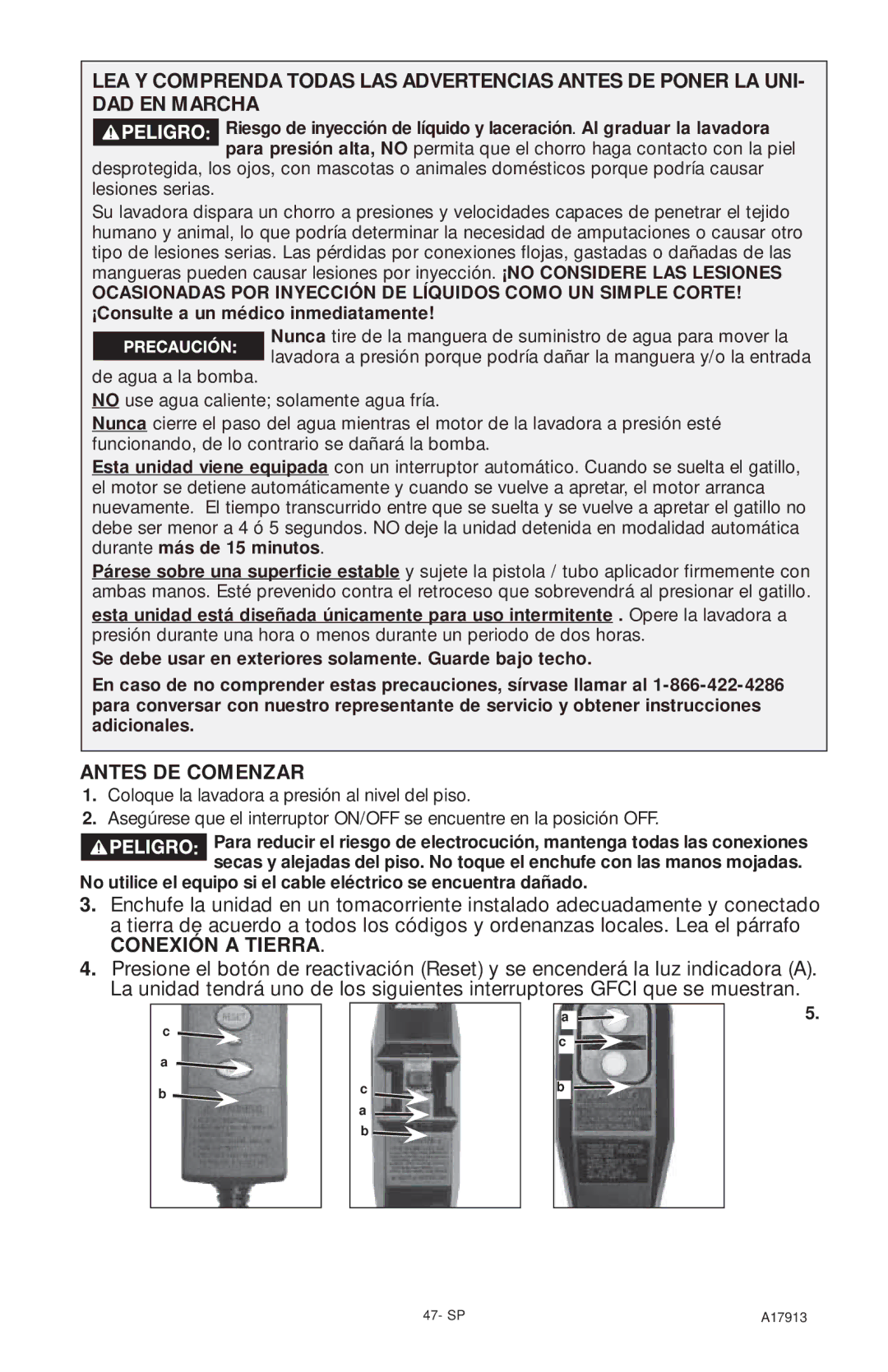 DeVillbiss Air Power Company A17913, VR1600E important safety instructions Antes DE Comenzar, Conexión a Tierra 