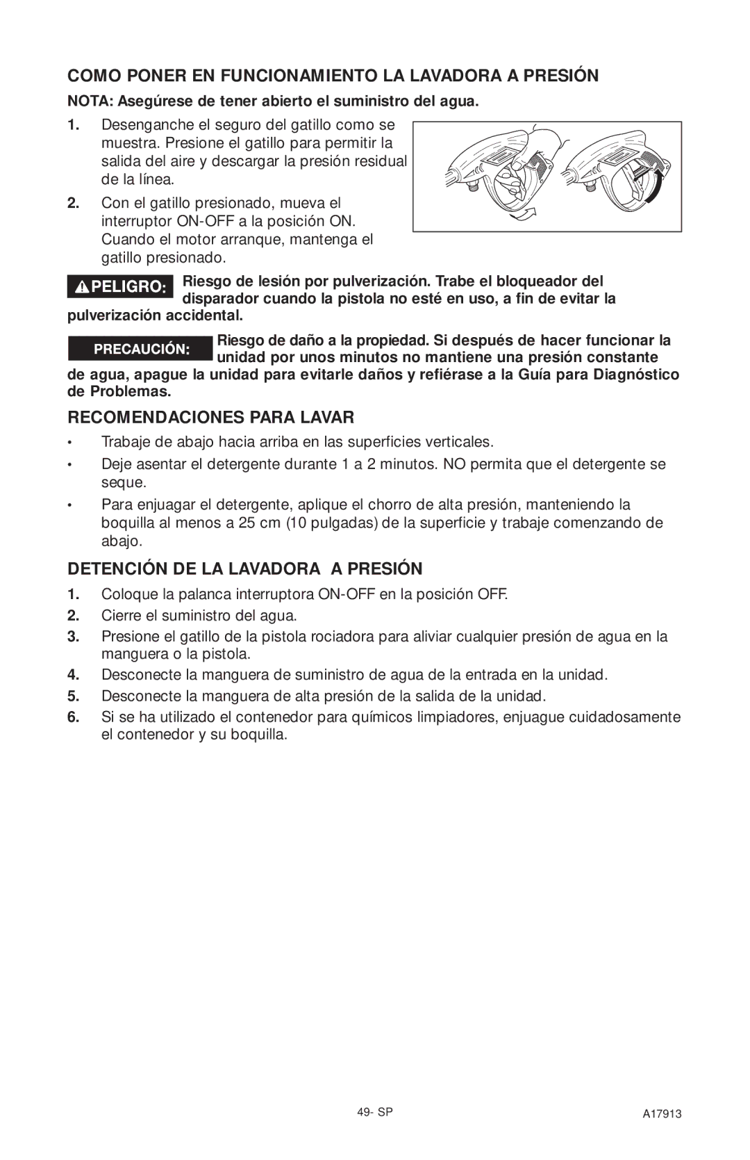 DeVillbiss Air Power Company A17913 Como Poner EN Funcionamiento LA Lavadora a Presión, Recomendaciones Para Lavar 