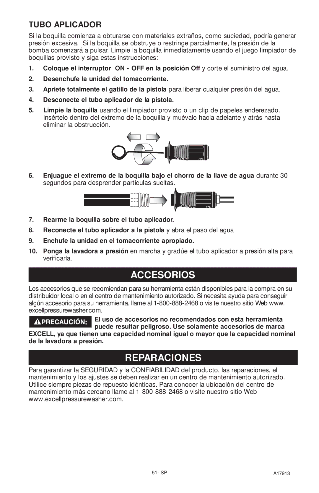 DeVillbiss Air Power Company A17913, VR1600E important safety instructions Accesorios, Reparaciones, Tubo Aplicador 