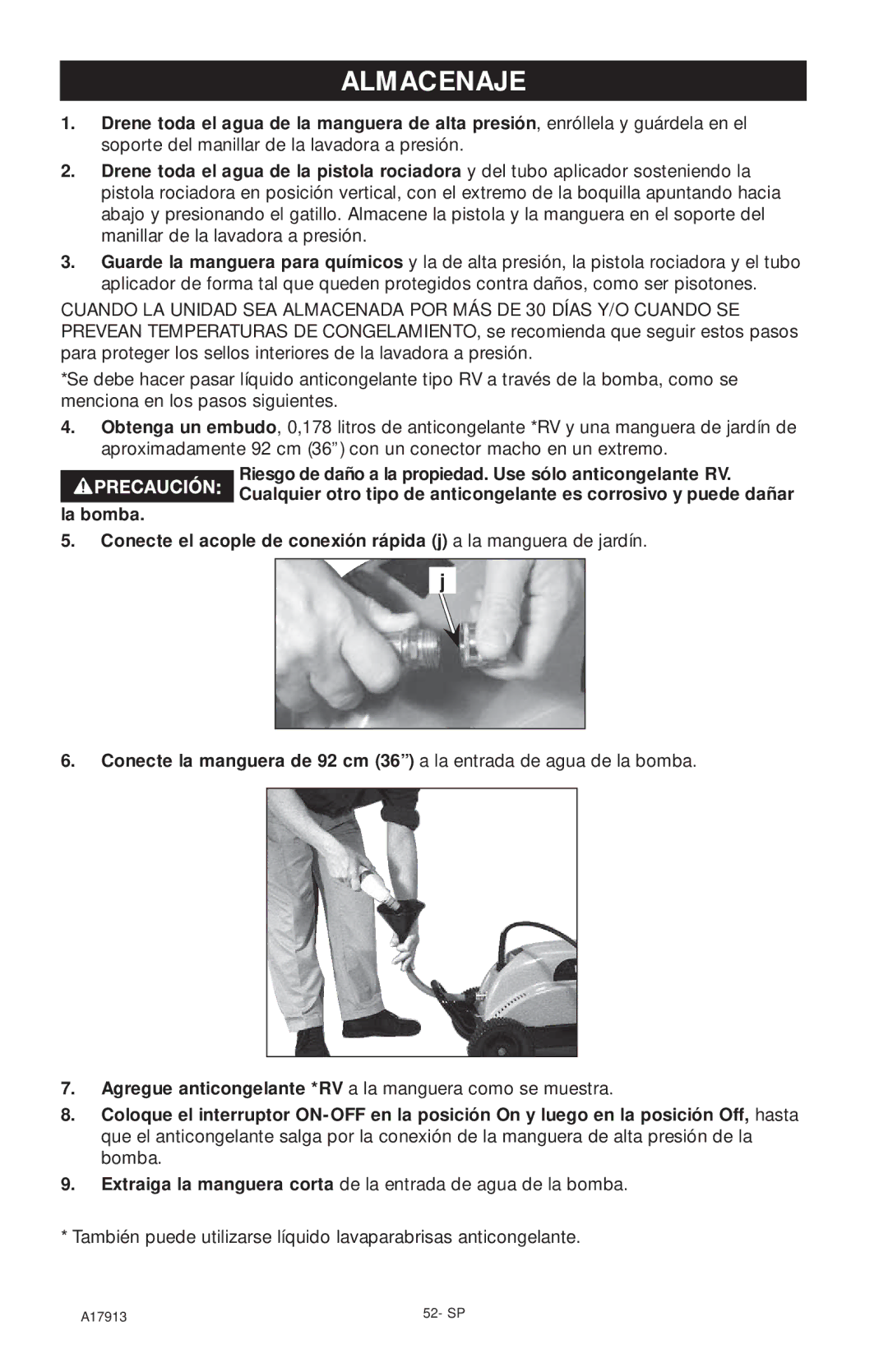 DeVillbiss Air Power Company VR1600E, A17913 important safety instructions Almacenaje 