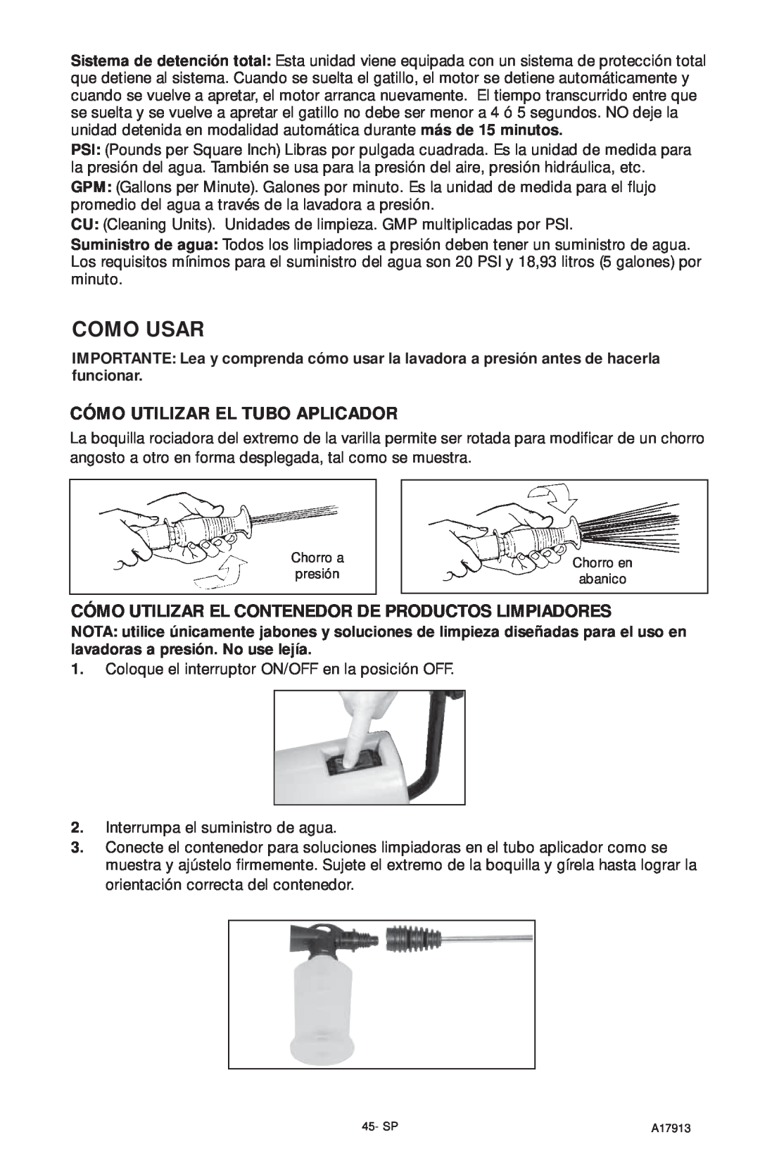 DeVillbiss Air Power Company A17913, VR1600E important safety instructions Como Usar, Cómo Utilizar El Tubo Aplicador 