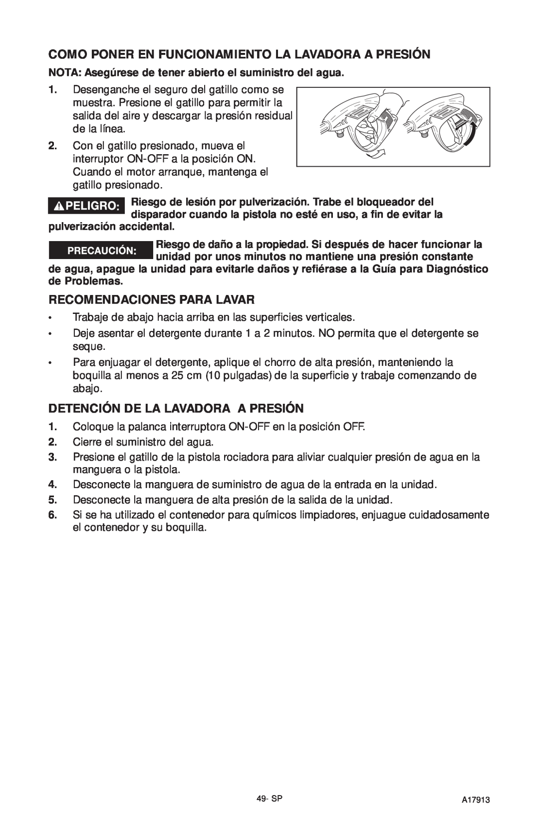 DeVillbiss Air Power Company A17913, VR1600E Recomendaciones Para Lavar, Detención De La Lavadora A Presión 