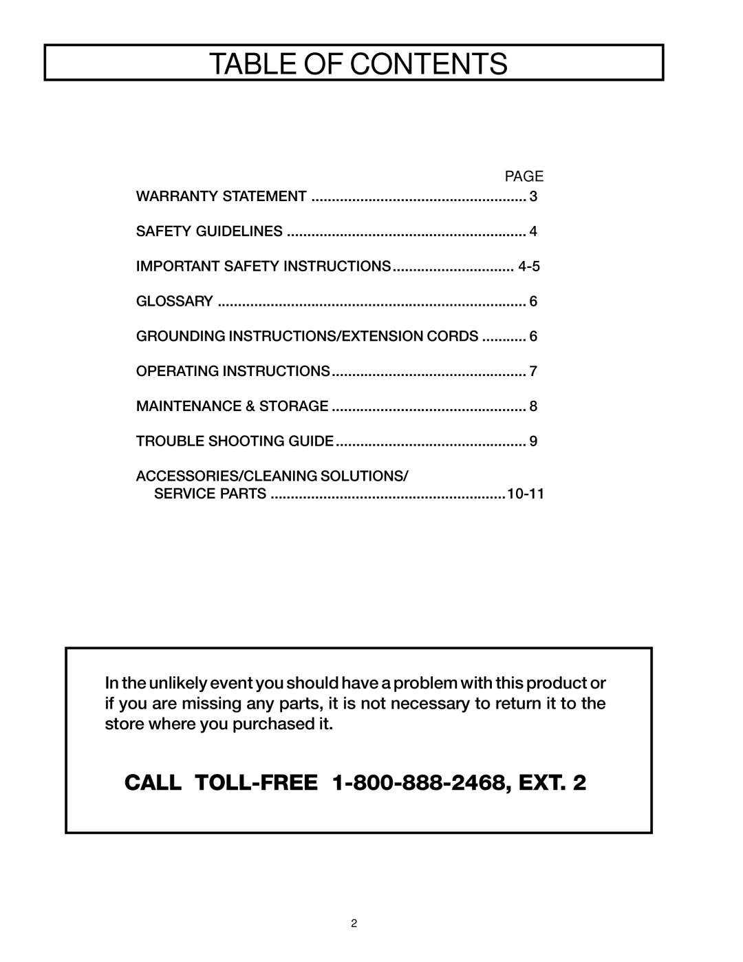 DeVillbiss Air Power Company W1218, MGP-1218 owner manual Table of Contents 