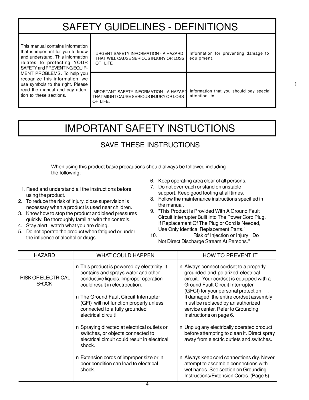 DeVillbiss Air Power Company W1218, MGP-1218 owner manual Safety Guidelines Definitions 