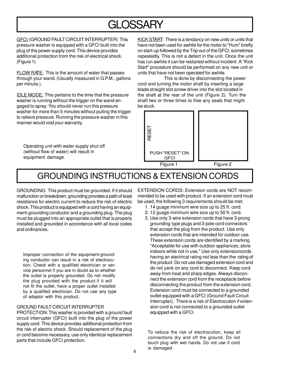 DeVillbiss Air Power Company W1218, MGP-1218 owner manual Glossary, Reset 