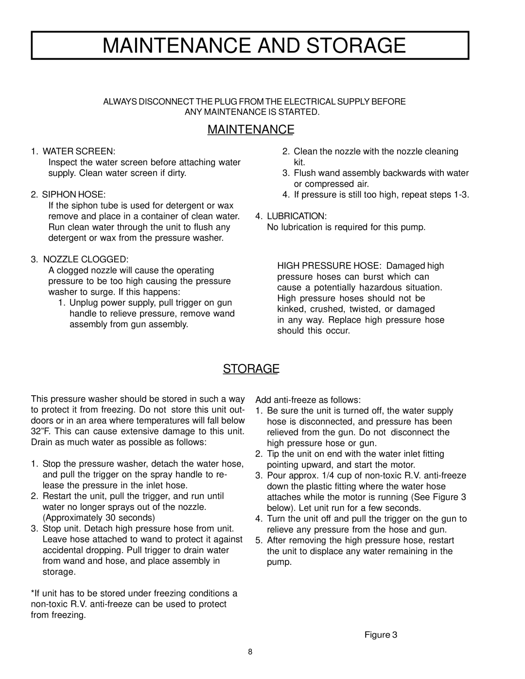 DeVillbiss Air Power Company W1218, MGP-1218 owner manual Maintenance and Storage 