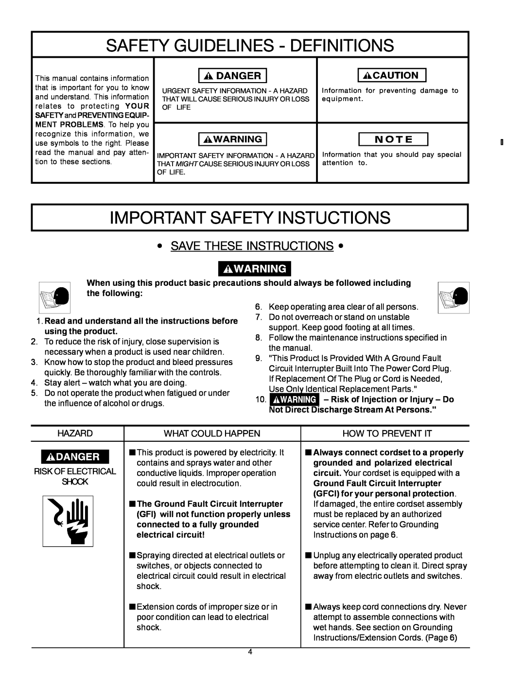 DeVillbiss Air Power Company W1218, MGP-1218 owner manual Safety Guidelines - Definitions, Important Safety Instuctions 