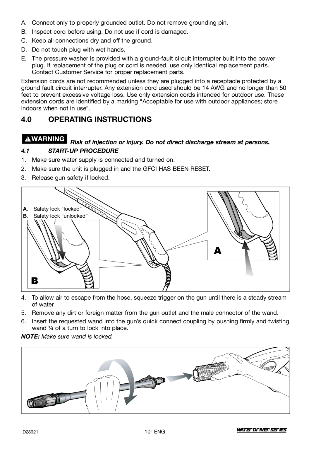 DeVillbiss Air Power Company WD1600E, D28921 operation manual Operating Instructions, START-UP Procedure 