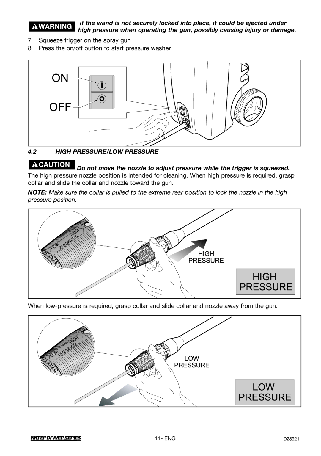 DeVillbiss Air Power Company D28921, WD1600E operation manual High PRESSURE/LOW Pressure 