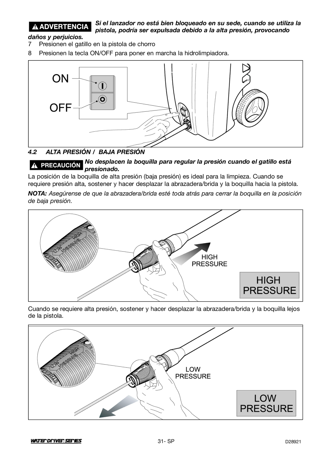 DeVillbiss Air Power Company D28921, WD1600E operation manual Daños y perjuicios, Alta Presión / Baja Presión 