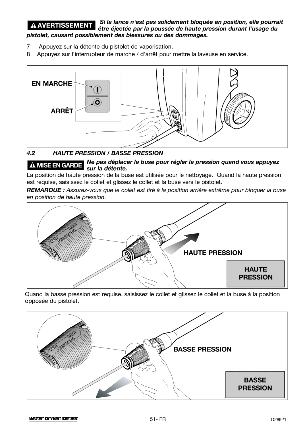 DeVillbiss Air Power Company D28921, WD1600E operation manual Haute Pression / Basse Pression, 51- FR 