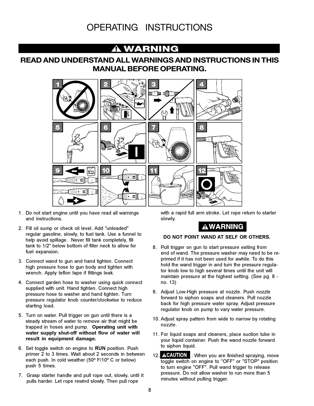 DeVillbiss Air Power Company WG1420, MPG-1420-A owner manual Operating Instructions, Do not Point Wand AT Self or Others 