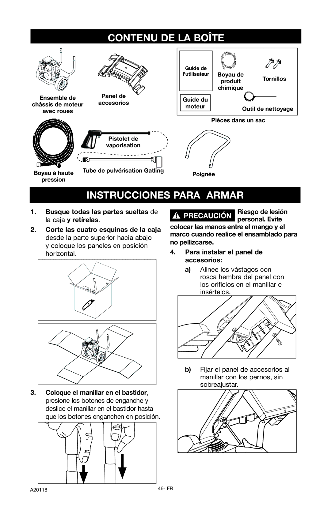 DeVillbiss Air Power Company XC2800 Instrucciones Para Armar, Busque todas las partes sueltas de la caja y retírelas 